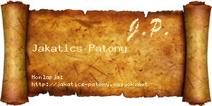Jakatics Patony névjegykártya
